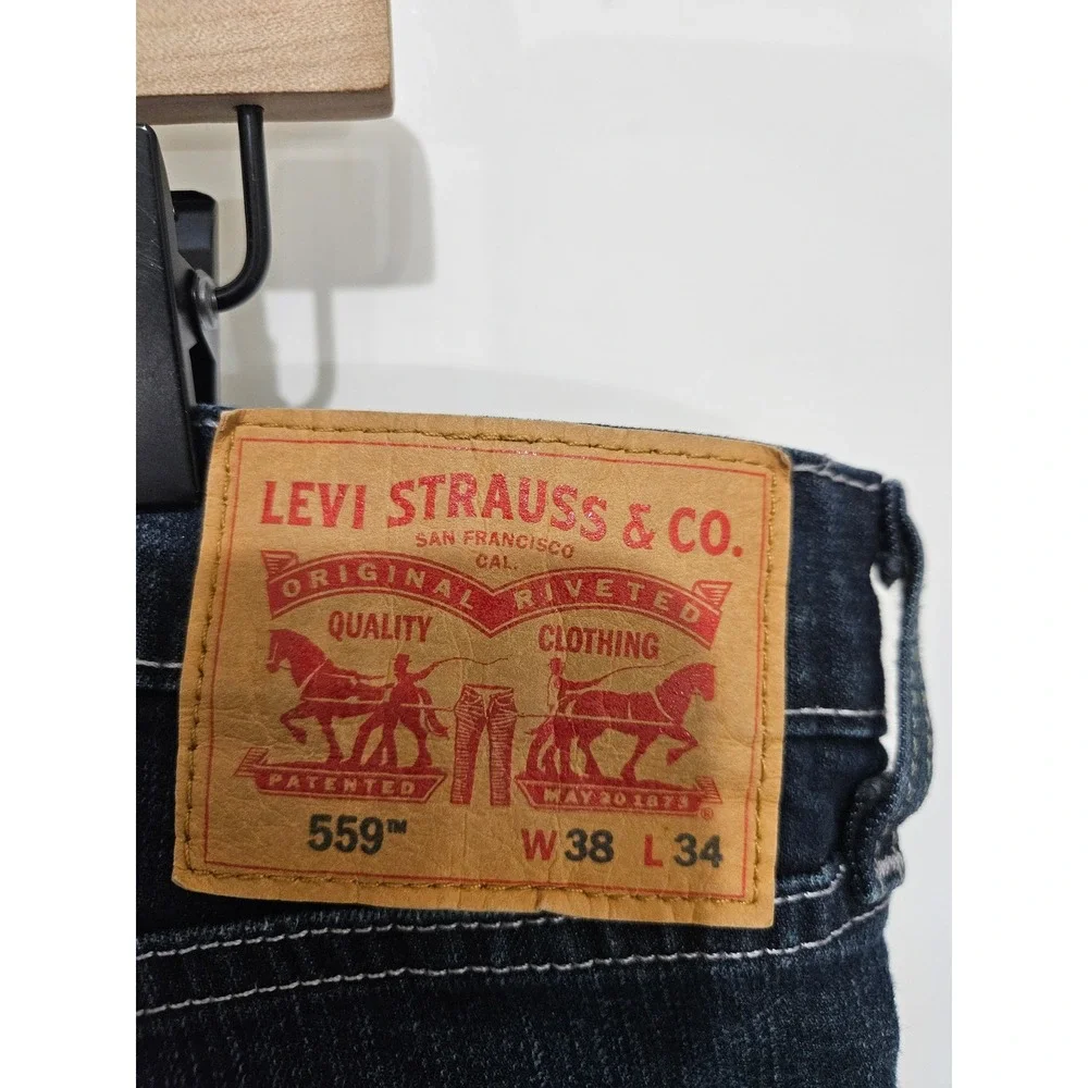 Levis 559 Relaxed Straight Jeans Mens 38x34 Dark Wash Blue Denim Pants